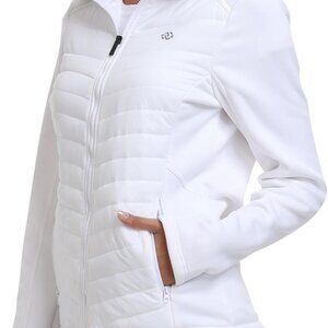 Womens Fleece Lined Softshell Jacket Hooded Lightweight Insulated Puffer Hybrid